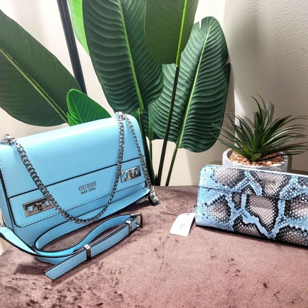 Guess Convertible‎ Crossbody Handbag & Embossed Animal Print Wallet Leather
